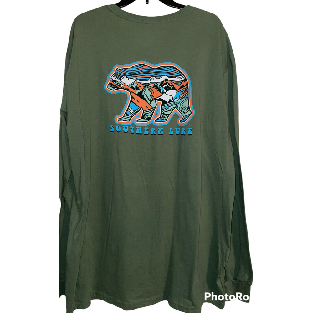 Southern Lure Men's 2XL Hunter Green Brown Bear Long Sleeve Tee T-Shirt XXL‎ NWT